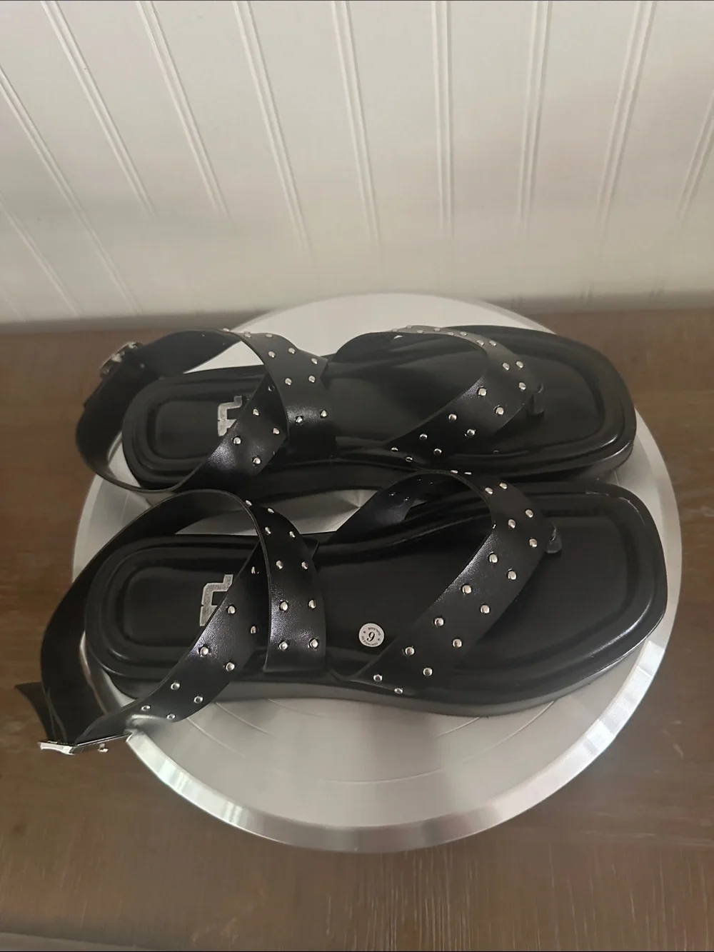 NOVUS Black Studded Ankle Straps Sandals Like New sz 6